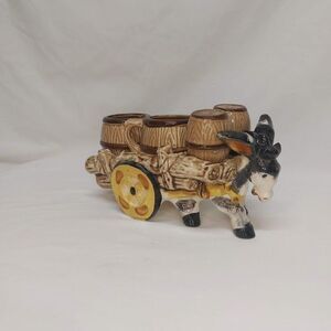 Vtg Ceramics Japan Donkey Cart Salt Pepper Shakers Cream Sugar Condiment Caddy